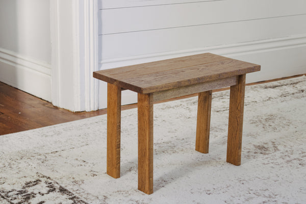 Side image of the small oak bench. 
